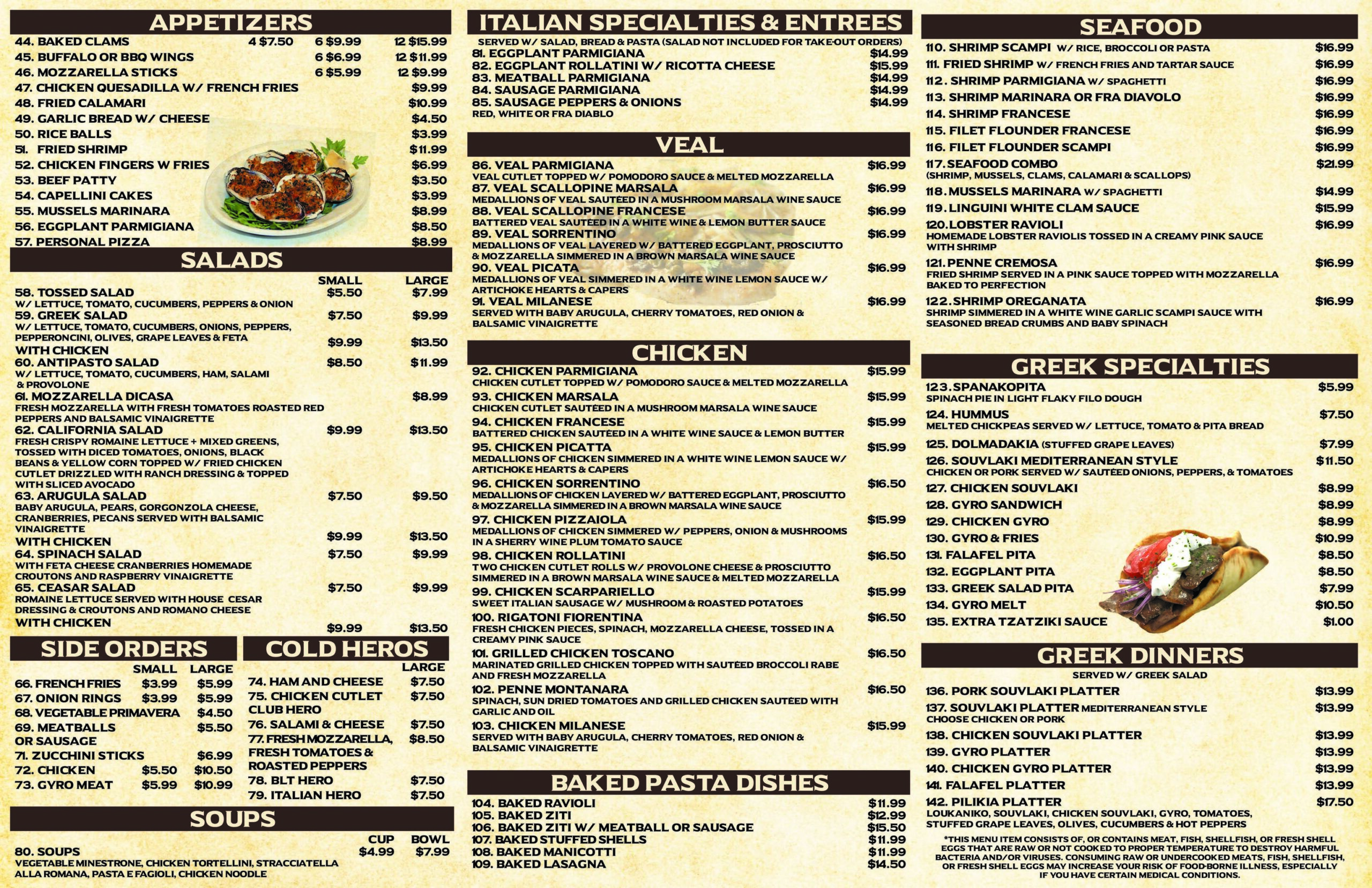 Menu Selden Pizza