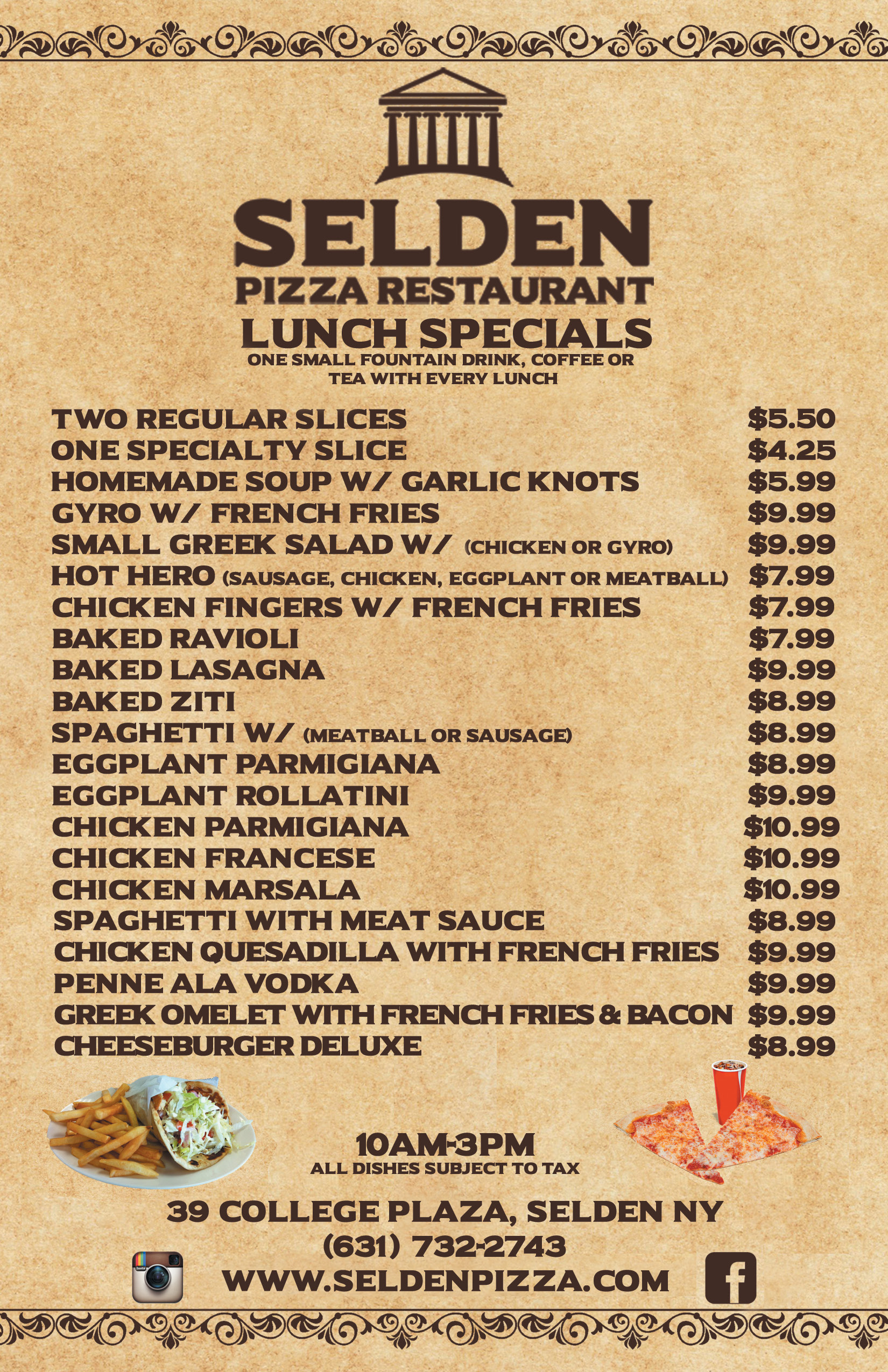 Lunch Menu Selden Pizza